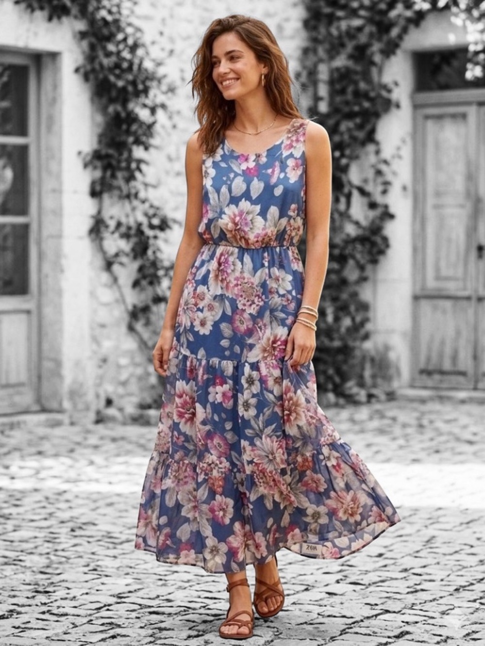 Floral Silk Blend flowy Maxi Dress Made in Italy Size M